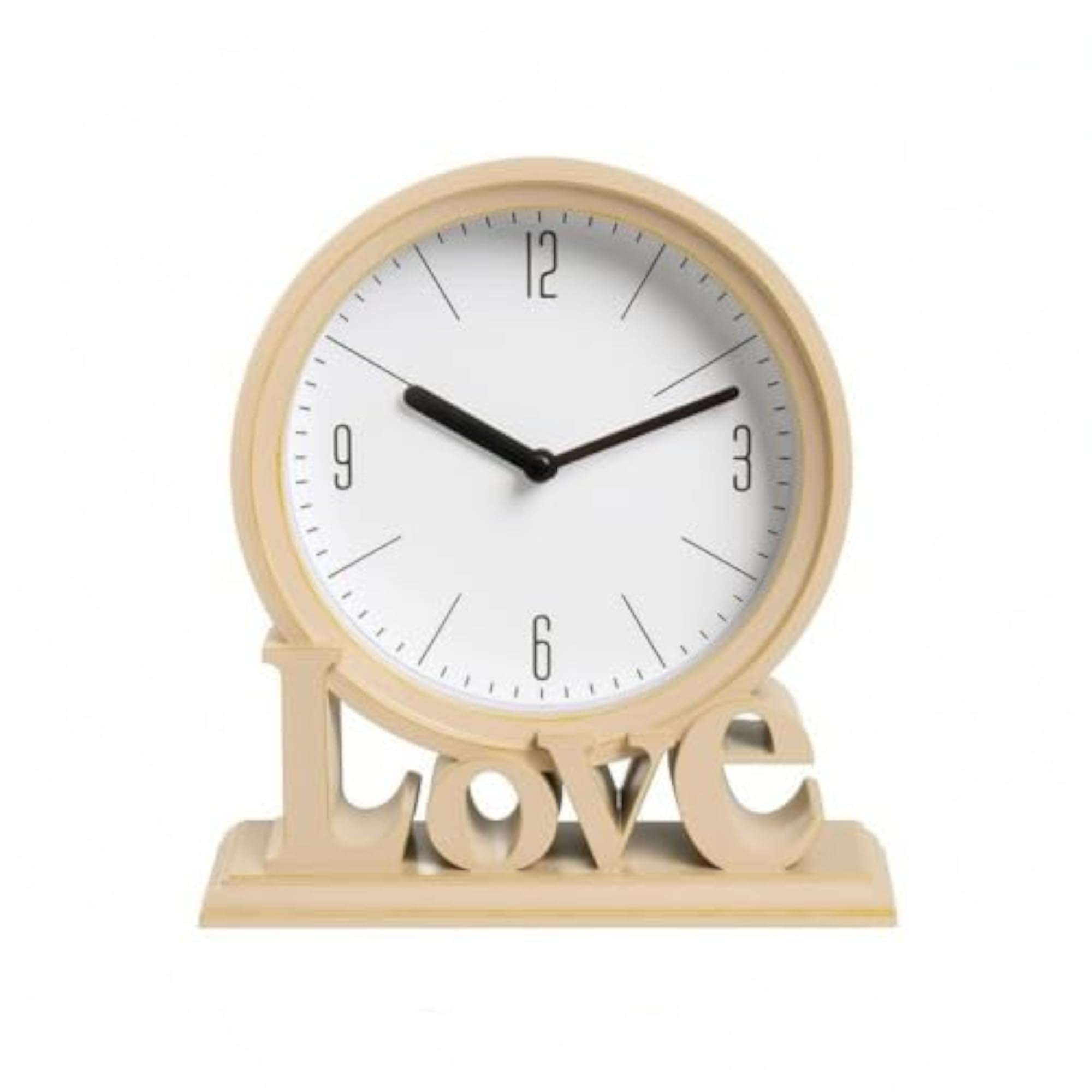 Decorative Retro Small Analog Table Clock with Pedestal Base, Beige