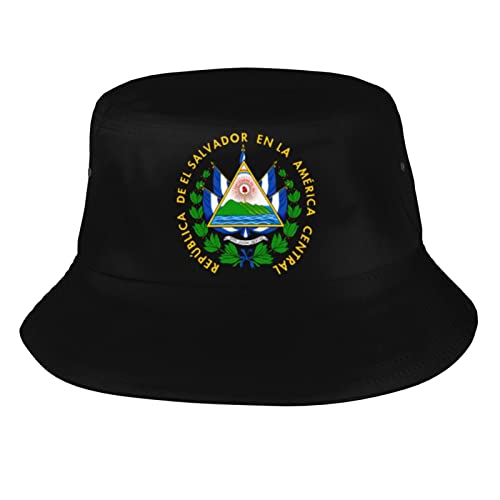 ZBTMH Coat of Arms of El Salvador Bucket Hat Outdoor Men and Women Fisherman Hats Travel Beach Fishing Sun Cap Black