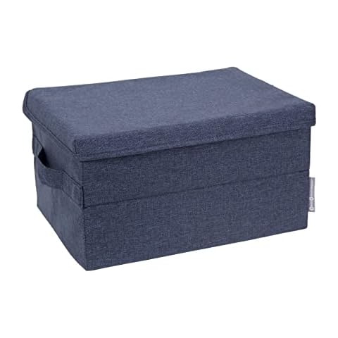 Bigso Box of Sweden Foldable Soft Storage Box for Home and Office - Canvas Wardrobe Organiser with Lid - Spacious Storage Cube for Clothing and Accessories - Blue Cover