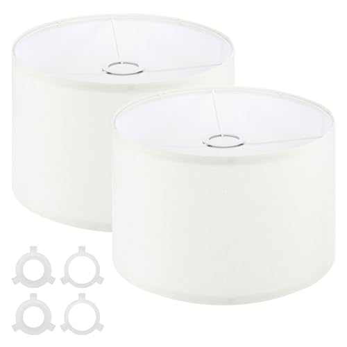 PATIKIL Drum Lamp Shades for Table Lamps 12"x12"x8" Linen Lampshade Set of 2 Easy Assembly Lamp Shade with E27 to E26/E14 Adapters for Floor Lamps Bedside Lamps Beige (1.65" Spider)