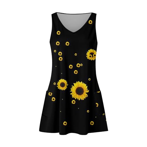 Image of Summer Dresses for Women 2026 Casual V Neck Sleeveless Sundresses Boho Beach Tank Dresses with Pockets