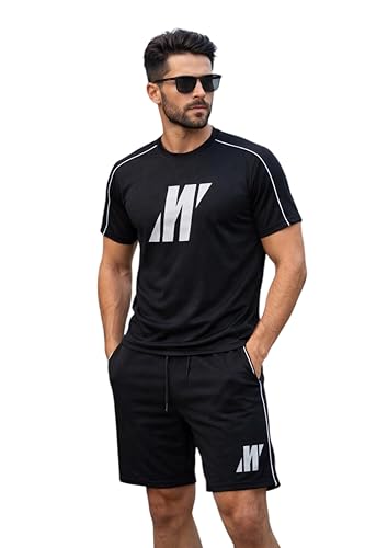 MEZA Men's 2 Piece Sports Set Shorts and T-Shirts, Summer Mi...