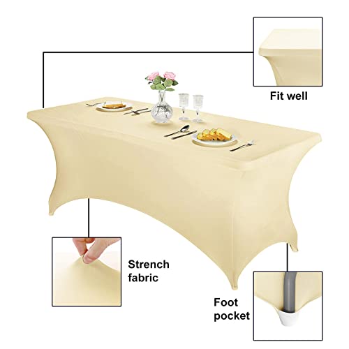 Image of FORLIFE Spandex Table Covers,Fitted Tablecloth for Rectangular Tables, Stretch Patio Table Covers, Universal Spandex Table Cover for Wedding, Banquet, Party (6ft, Champagne)