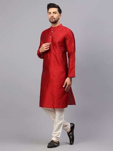 Image of LATEST CHIKAN Men's Silk Chikankari Kurta with Cream Churidar | Festive Set - KP Silk BANARSI