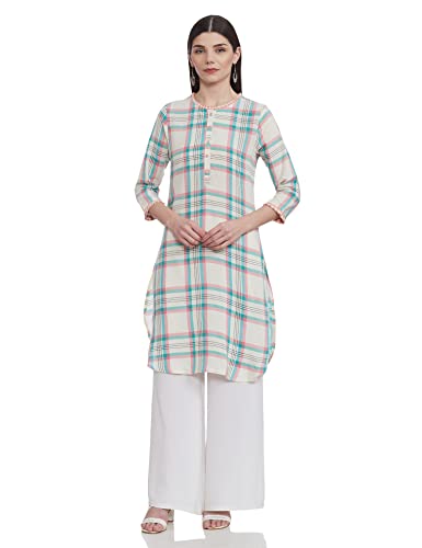 Image of Max Women Checked Round Neck Straight Kurta