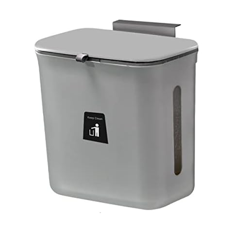 GELIMY 12L Bin Wet/Dry Waste Bin Wall Kitchen Cabinet Door Cupboard Hanging Trash Can with Lid for Kitchen, Bathroom, Toilet, Bedroom, Living Room, Office (GREY) Cover