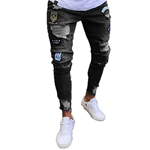Slim-fit Ripped Tapered Biker Jeans for Mens Distressed Destroyed Slim Fit Jean Ripped Holes Skinny Denim Pants
