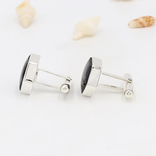 Mancuernillas de Plata 925 con Piedra Ónix Negra para Hombre miniatura 3