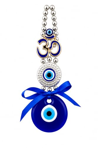 Image of Evil Eye Om Hanging for Home Decor & Protection, Turkish Nazar Battu Door Hanging with Blue Evil Eye Charm, Feng Shui Vastu Hanging for Main Door, Office, Car & Wall Decoration (Pack of 1)
