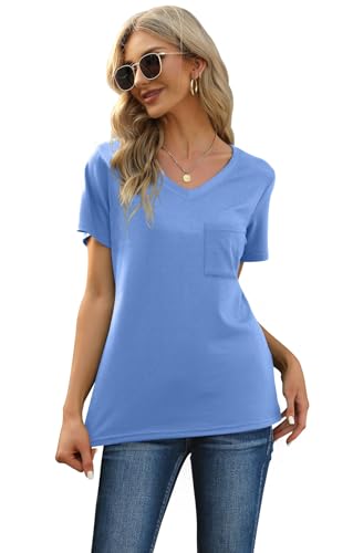 Image of RUBZOOF Women's Short Sleeve Pajama Sets with Pockets Casual V Neck 2 Piece Lounge Sets S-3XL
