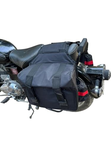Image of 60Ltr Both Side Motorcycle Saddle Bag Both Side | Dual Side Touring Luggage Bag | Waterproof Heavy Duty | Universal Fit for RE All Bikes Meteor, Classic, Hunter (Black Saddle 60Ltr)