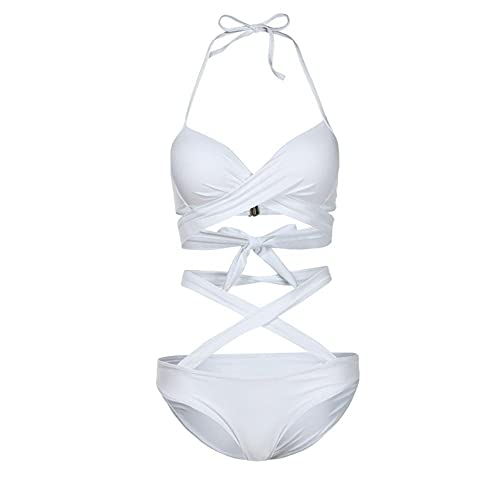 Maillot de bain bandage solide ajustable blanc XL avec découpes graphiques modernes