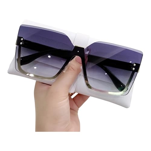 Generic MAVKA STORE Women's Slim Metal Half-Frame Square Sunglasses with UV400 Protection, Includes Case, Bag, Cleaning Cloth, Screwdriver, Bkue, Blue2