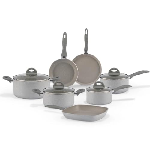 Brinox - Jogo de Panelas Antiaderente Ceramic Life Marble Blend com Indução 7 Peças - Cinza Claro