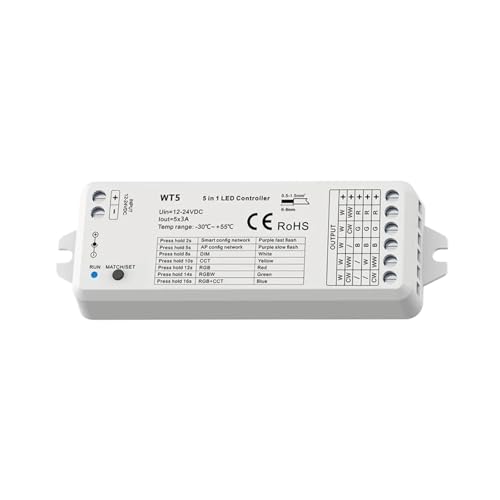 Controlador regulador LED WT5 RGBCW de 6 cables con control remoto 2.4G 2