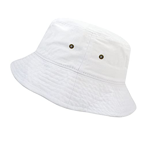 The Hat Depot Youth Kids Washed Cotton Packable Bucket Travel Hat Cap (7-10yrs White)