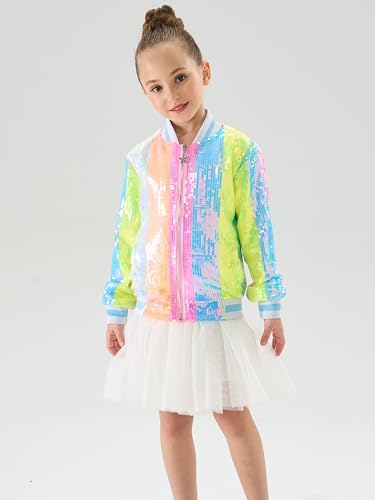Image of 2Bunnies Girl Ombre Pastel Gradient Shimmer Sparkle Colorful Sequin Bomber Jacket