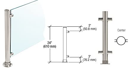 CRL PP58CBS Brushed Stainless 24 High 1 Round Slimline Series Straight Front Counter/Partition Center Post