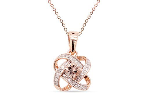 Classic Celtic Knot Pendant Necklace 4MM Round Cut Natural Morganite & Natural Diamond In 14K Gold Over Sterling Silver Gifts for Women (0.33 Cttw) 18