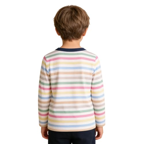 Image of LittleSpring Unisex Kids Long Sleeve Striped Tee Shirt Tagless Crew Neck Cotton T-Shirt