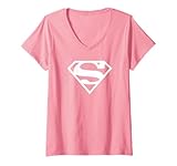 Womens Supergirl White & Pink Shield V-Neck T-Shirt