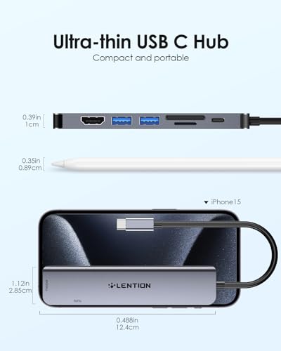 Image of LENTION Dual HDMI MST USB C Hub, 4K@60Hz, 100W PD, 2 USB 3.0, Card Reader | MST+SST for macOS & Windows OS, Stable Driver 3.0 Certified, Driver Required (CE45, Space Gray)