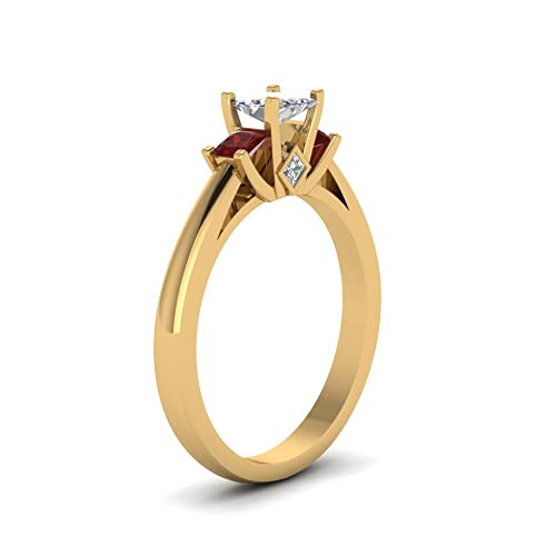 Image of Choose Your Gemstone Three Stone Princess Diamond CZ Engagement Ring Yellow Gold Plated Princess Shape Side Stone Engagement Rings Minimal Surprise Gifts for Ladies US Size 4 to 12