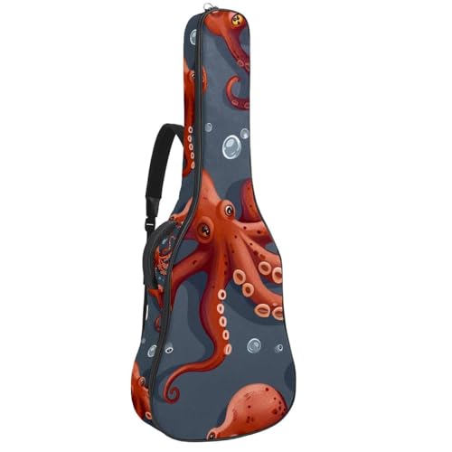 Sacoche guitare acoustique rouge pieuvre avec double poche et bretelle