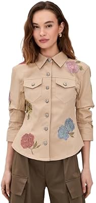 Cinq à Sept Women's Heatset Roses Scrunched Canyon Jacket, Khaki Multi, XL