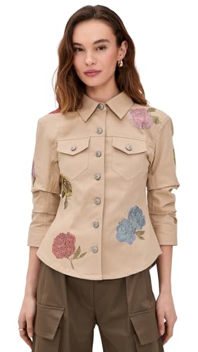 Cinq à Sept Women's Heatset Roses Scrunched Canyon Jacket, Khaki Multi, XL