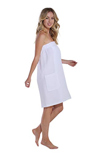 Turquaz BW7083WHT-L Lightweight Knee Length Waffle Robes For Women Spa Bath Waffle Body Wrap Towel thumb #3