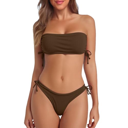 Traje de Baño Tankini Dos Piezas con Pantalón de Cintura Alta para Playa Verano (Coffee, M)