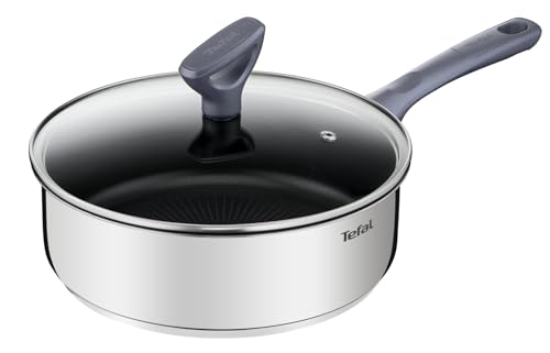 Tefal Sauteuse 24 cm, Induction, Revêtement intérieur antiadhésif, Acier inoxydable, Garantie 10 ans, Bords verseurs, Poignées ergonomiques isolantes, Poêle, Casserole, Daily Cook G7133244
