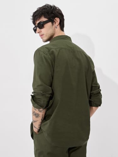 Image of The Souled Store Bold Black Men and Boys Long Sleeve Collared Neck Buttoned Front Regular Fit Cotton Linen Shirts