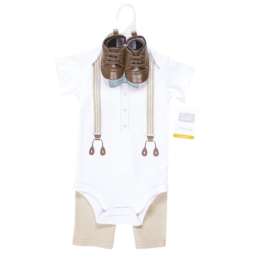 Image of Hudson Baby Unisex Baby Cotton Bodysuit, Pant and Shoe Set