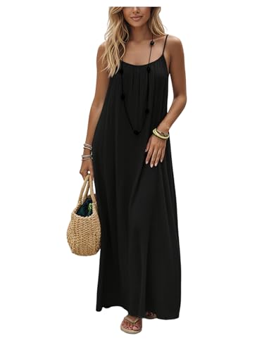 Image of SHENHE Women's Open Back Spaghetti Strap Beach Maxi Dress Loose Flowy Vacation Sundress