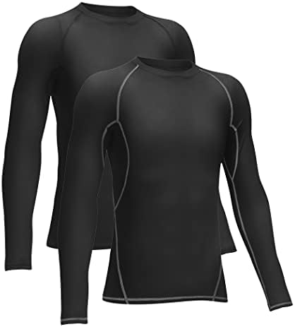 TELALEO 2 Pack Boys' Girls' Compression Shirts Youth Long Sleeve Undershirt Sports Performance Moisture Wicking Baselayer Black Grey M