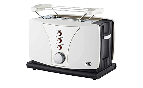 KHG Toaster TO-802WS | Toaster 2 Scheiben Weiß 800 W | mit Brötchenaufsatz, 6 Bräunungsstufen mit Bräunungskontrolle, Krümelfach, Auftau- und Aufwärmfunktion Cover