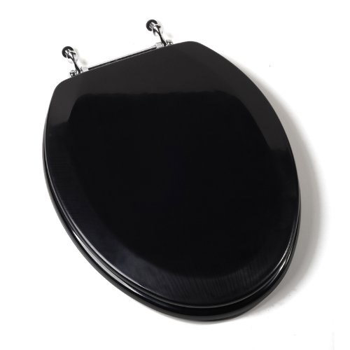 Bath Décor 1Q1E6-90CH Premium Molded Wood Toilet Seat with Metal Single Post Hinge, Elongated, Black with Chrome