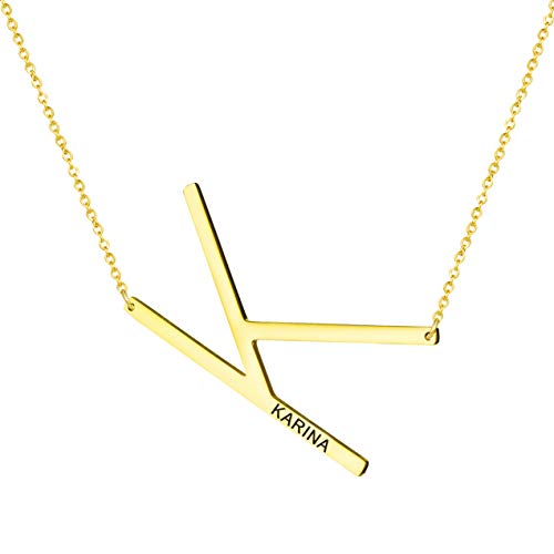 Karina Large Initial Necklace Personalized Name Oversize Letter Pendant 18K Gold Plated Stainless Steel Jewelry Birthday Gifts for Teen Girls Women Sister Daughter Bridesmaid