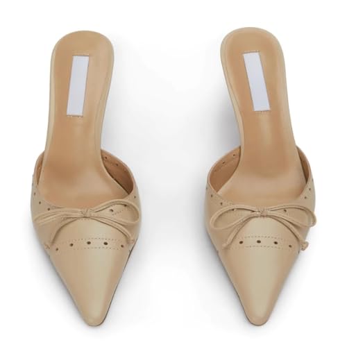 keleimusi Mid Heel Slip On Pumps Bow Tie Heeled Mules for Women Stiletto Heels Dress Party Wedding Pumps3