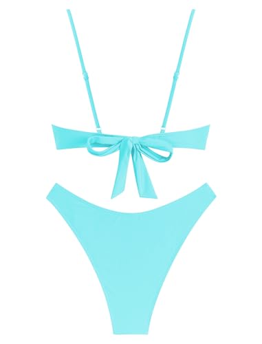 Image of ZAFUL Women High Cut Bikini Sets String Sexy Swimsuit Two Piece Underwire Bathing Suit Brazilian Cheeky Cut Out Cute Swimwear