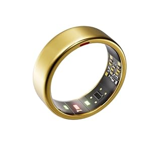 Smart Ring for Women Men- Sleep/Fitness/Stress/Heart Rate Tracker- Menstrual Records – 7 Days Battery Life – Wireless Charging – No APP Subscription – iOS & Android Compatible (Gold, Size 8)
