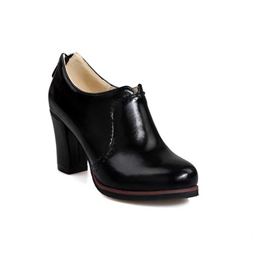 VOKLIN Women's Chunky Platform Oxford Pumps High Heel Round Toe Zipper Slip On Vintage Uniform Dress Shoes