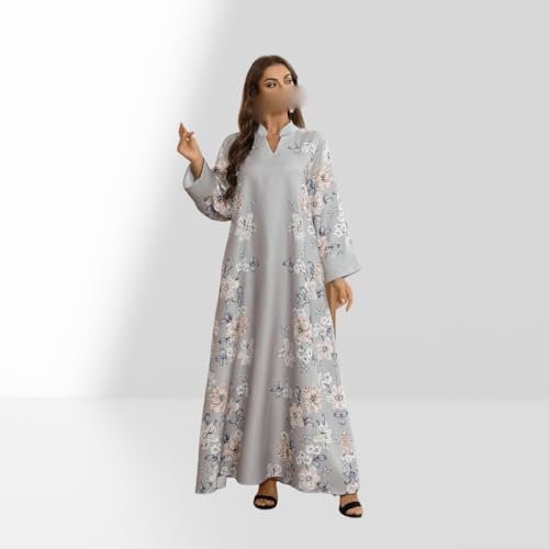 Robe arabe musulmane pour femme longue brodée perles et imprimé floral - 3