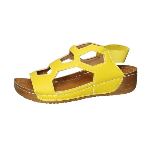 Generico Sandalias de verano informales transpirables con puntera ahuecada y correa elástica, amarillo, 39 EU
