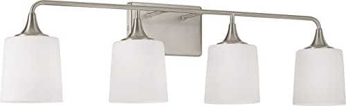 HomePlace Lighting 148941BN-541 Presley Transitional Rustic Soft White Glass Cone Vanity Light for Bathroom, 4-Light 400 Total Watts, 10" H x 37" W, Brushed/Satin Nickel