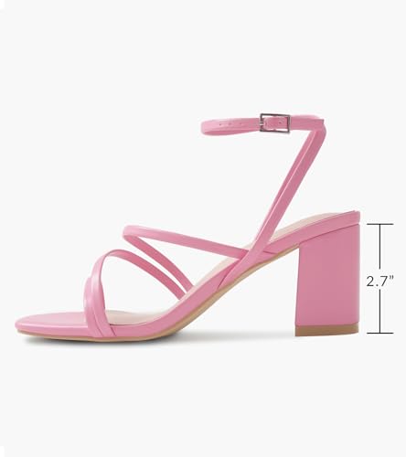 Image of LACUONE Strappy Heels for women Block Heels Square Toe Chunky Ankle Buckle Pump Heeled Sandals