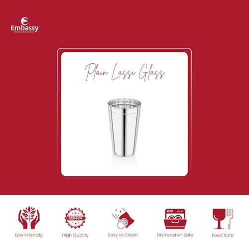 Image of EMBASSY Stainless Steel Plain Lassi Glass | Pack of 2 | 700 ml per Glass | Ideal Glass for Lassi, Smoothies, Juices, Shakes, Water, Milk and Other Beverages.
