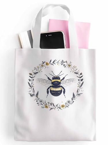 Canvas Tote Bags,Grocery Shopping Cloth Bag Farm Bee Floral Reusable Shoulder Bags Tote Bag for Travel Work Gym2